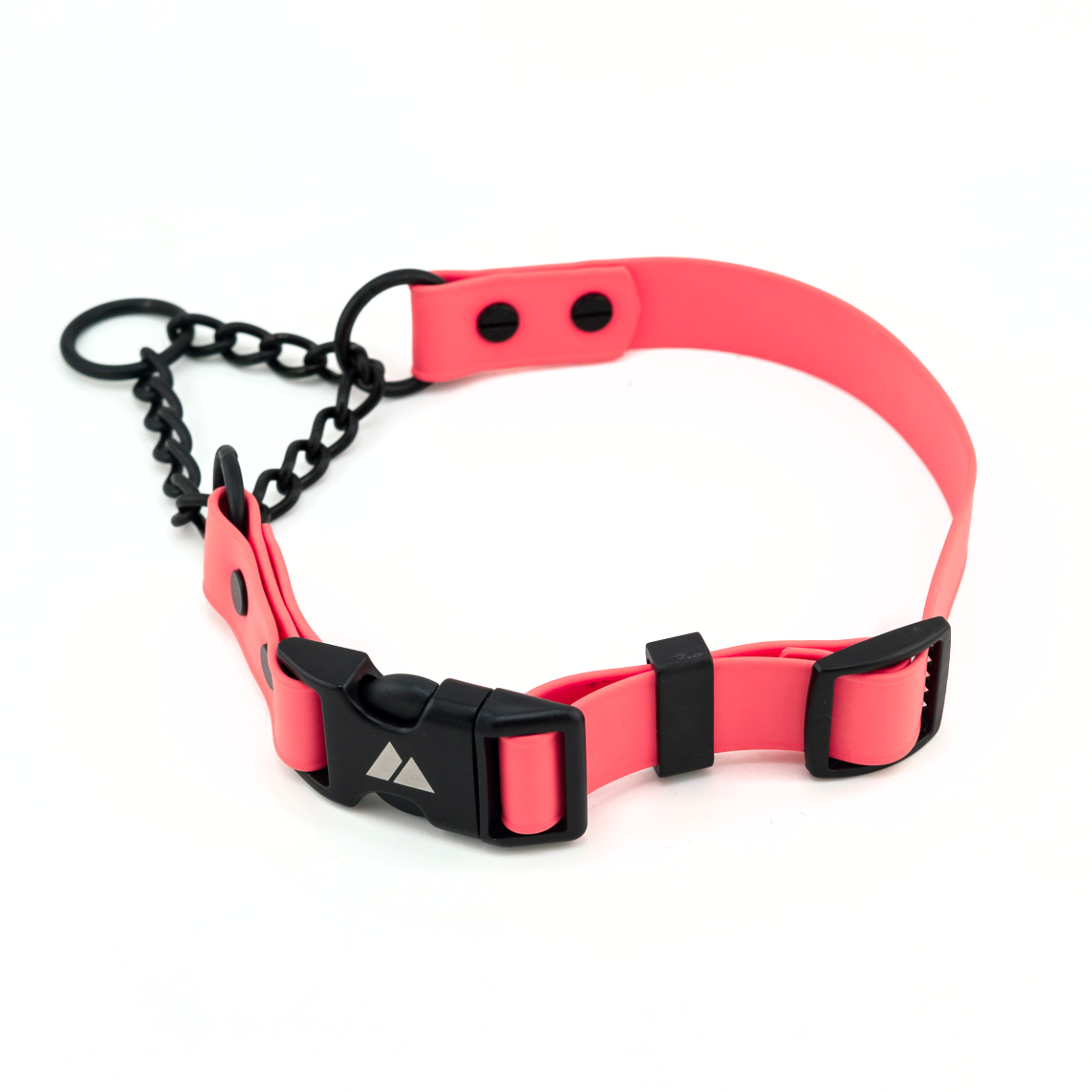 ECO 1" Adjustable BioThane Martingale in vibrant pink with black chain, perfect for added security and comfort for dogs.
