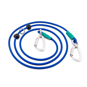 Blue hands-free BioThane® rope leash with carabiner clips, ideal for active dog owners.