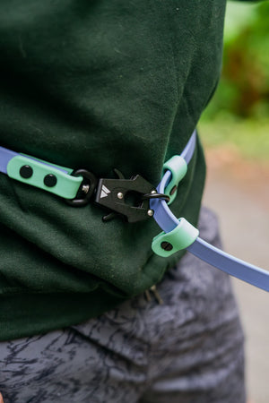 Atlas BioThane Hands-Free Leash attachment on adjustable belt for hands-free dog walking.