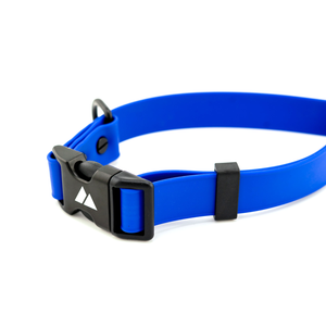 ECO Adjustable BioThane Dog Collar in blue with a durable buckle for maximum adjustability and performance.