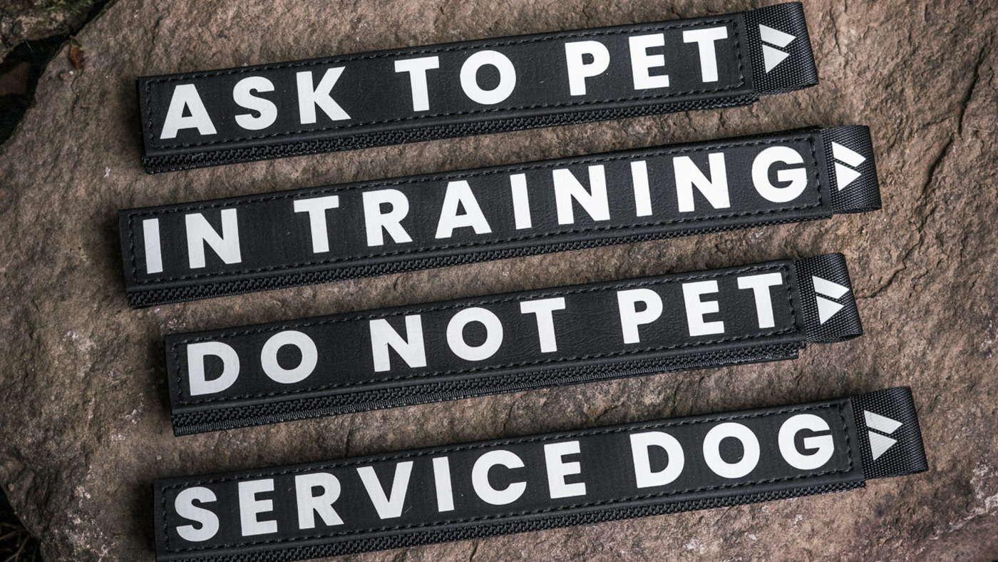 biothane leash wraps with ask to pet, in training, do not pet, and service dog