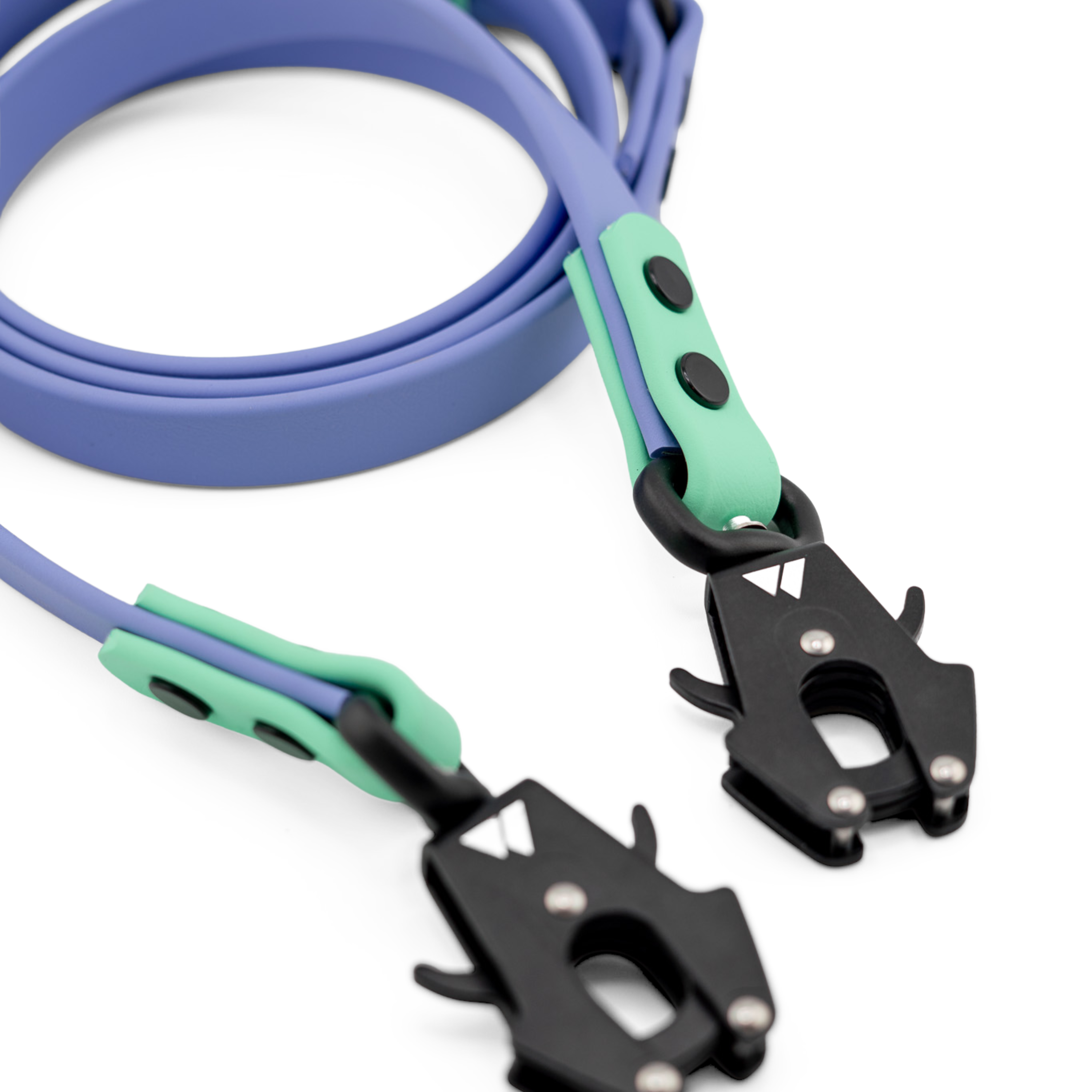 Atlas BioThane Hands-Free Leash with adjustable clips and vibrant colors for high-drive dogs.