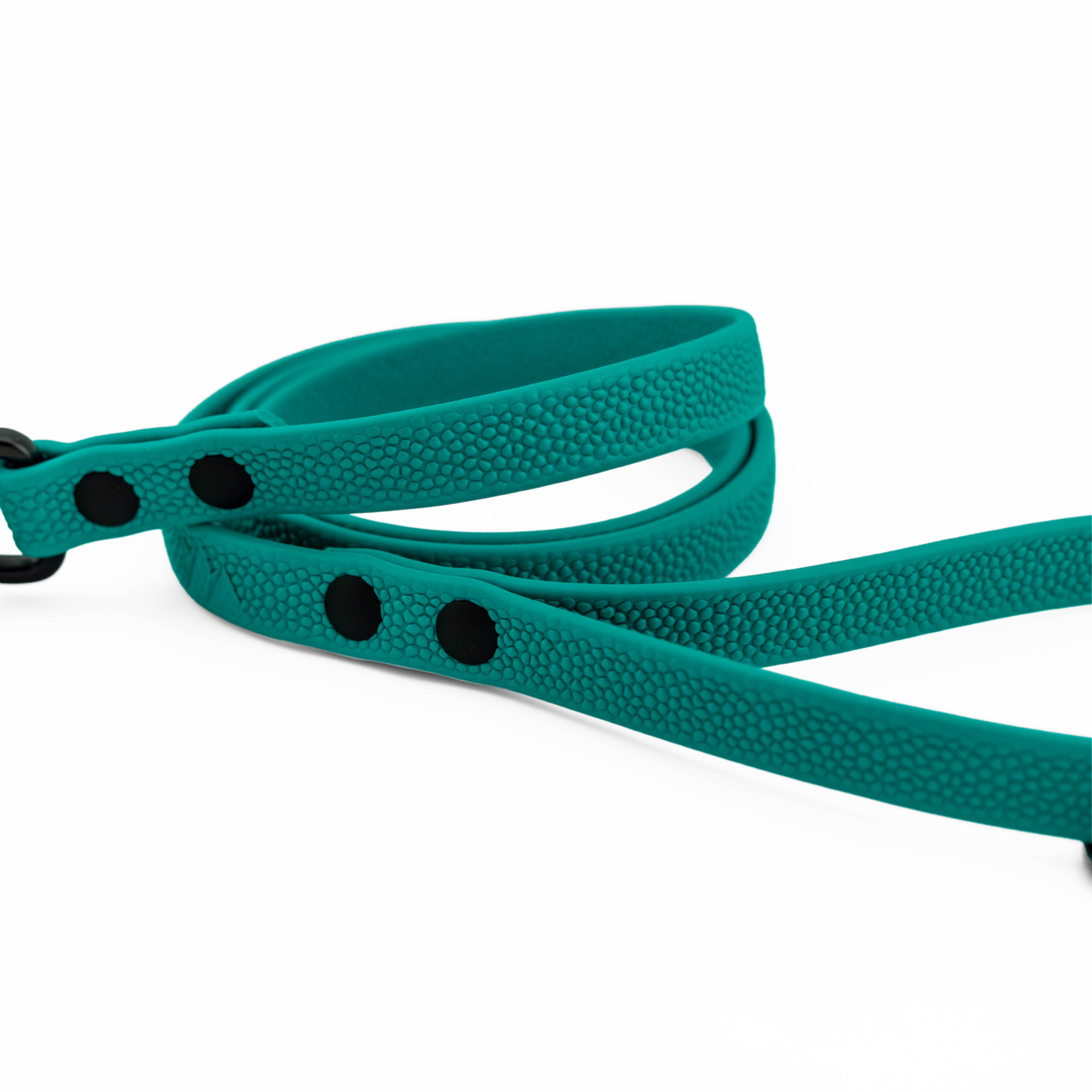 Pebble Grip BioThane® dog leash in teal with textured grip and stylish design for outdoor adventures.