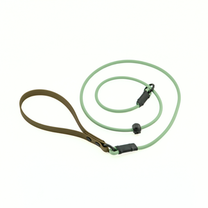 Hybrid Handle BioThane® Rope Slip Lead with green rope and brown handle for comfort and grip during training.