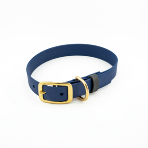 Voyager BioThane 1" adjustable blue dog collar with durable buckle, supporting True North GSD Rescue.
